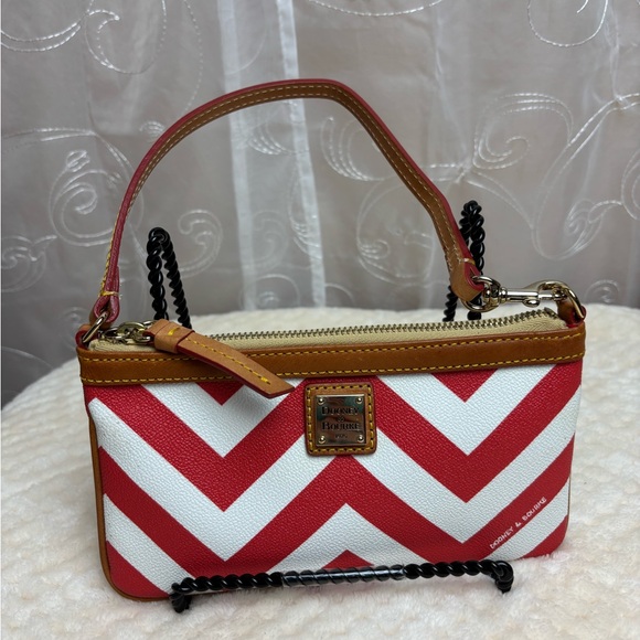 Dooney & Bourke 1975 Large Slim Wristlet, Chevron Print, Red and White - Picture 9 of 12